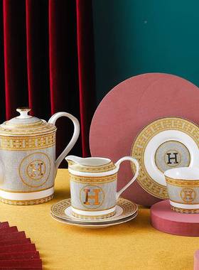 简北用式轻奢英式啡下咖午茶点杯碟套装IQR高档精致商务欧家送礼