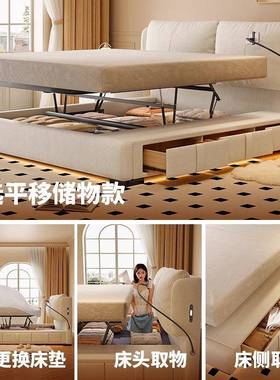 冬熊法式洗奶油猫风软包布艺床主1米8大床YMS816猫双人卧雪尼尔可