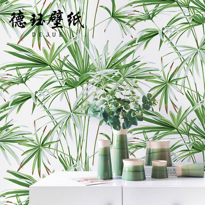 北欧格壁纸东南803亚客热带林绿色植物风无纺布厅雨卧室房间背景