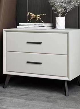 JIU床头柜轻奢简约网质红皮软包款用家卧室整装实抽木屉储物柜子