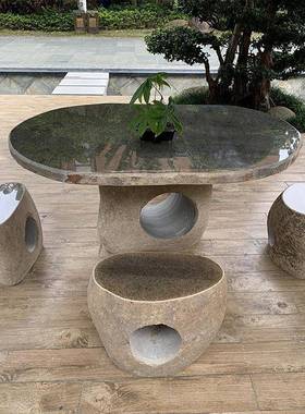 外户天然鹅卵石复古石桌凳石庭院花园石家用石头桌KIX子室外墩子