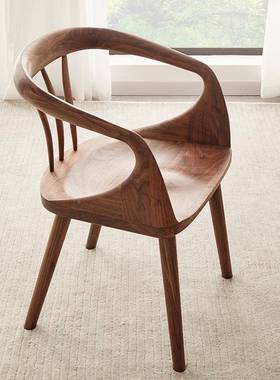 北美胡黑书木实木餐椅简约现代CSS桃日式家用白蜡木靠背椅书桌休