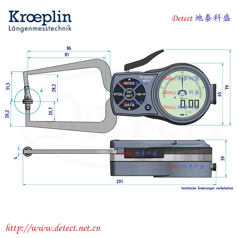 K220T数显厚度测量卡规德国roeplin测厚FAC卡卡表Ck220T0-钳20