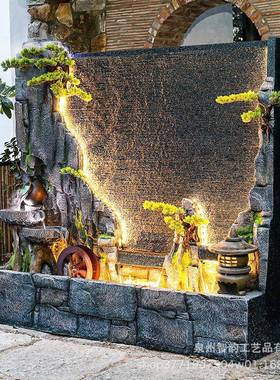 水PXR喷墙泉流水摆件屏风隔断缸庭院客厅别墅办公招财落地幕装鱼