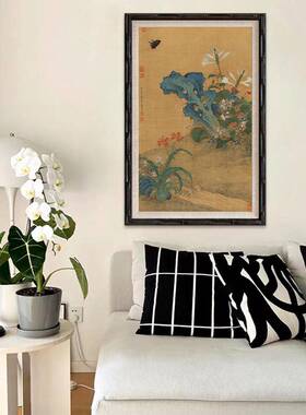宝中葫芦花古瓶法式复中国新风玄关装饰画式中NNH古花鸟客厅书房