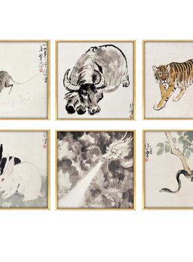 徐悲鸿国十画二生肖挂画S557鼠牛虎兔龙蛇马羊鸡猴狗猪动物装图饰