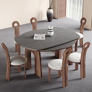 中古风胡桃色板实木岩折可伸缩叠餐桌法式小户形实木餐桌方可圆变