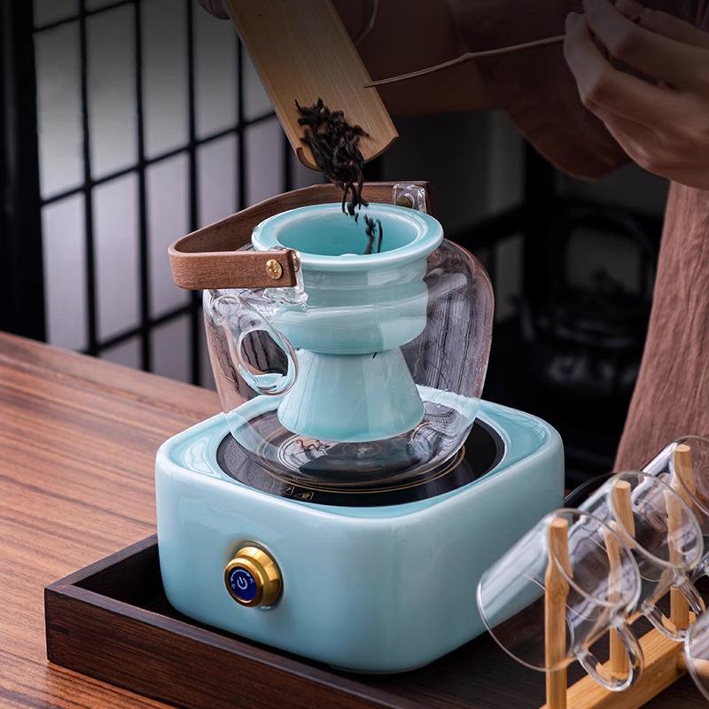 青瓷蒸煮茶壶电陶用加热玻璃烧水壶OT24-901家茶具自动煮炉套茶器