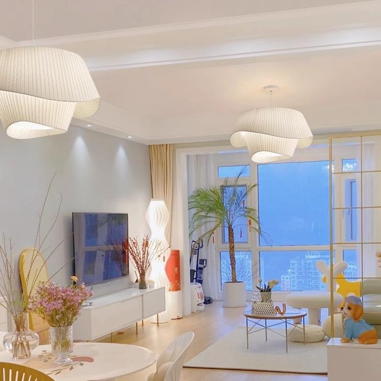 法式餐油风吊灯卧室灯奶复古设感网红834计婚房厅百褶布艺中古客