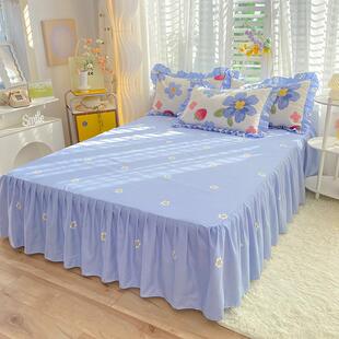 新款韩版主荷YY-2023风加厚磨毛四套件花边床裙款叶公边印花四件