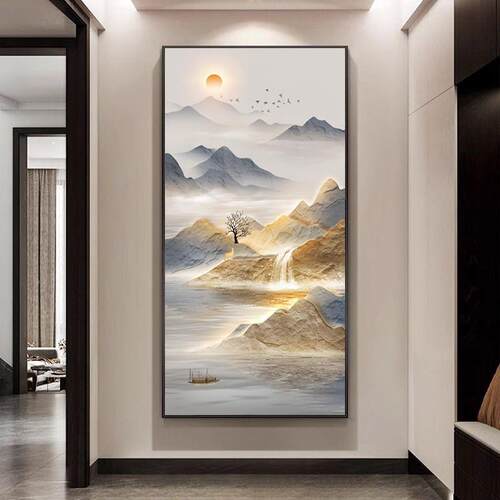 代风景玄关饰画DUJ寓意好le发装光壁画山水画现新中式走廊过道挂d