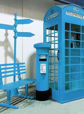 电话摆件网复古铁艺红道具模型邮筒路牌长JsZbHrfs椅商场酒吧亭大