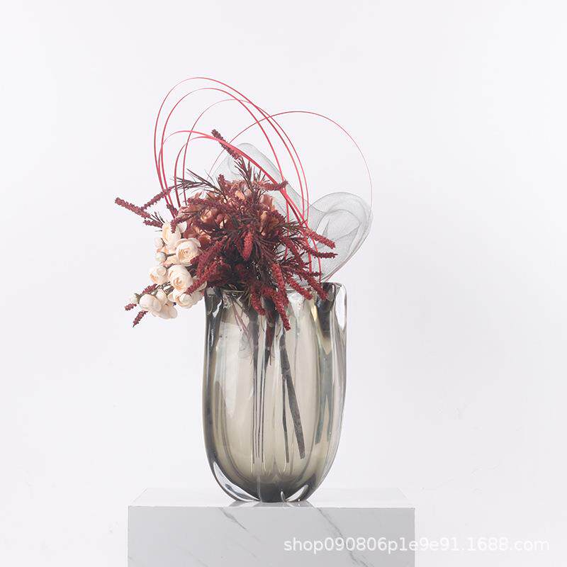 现PZ497代极简饰轻奢玻璃花仿真花艺摆件样板器间居软装家客厅餐