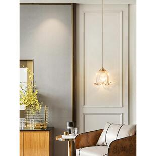 法式床头玻小卧吊灯奶油卧室壁垂线灯吊线灯美式轻奢主146全铜璃