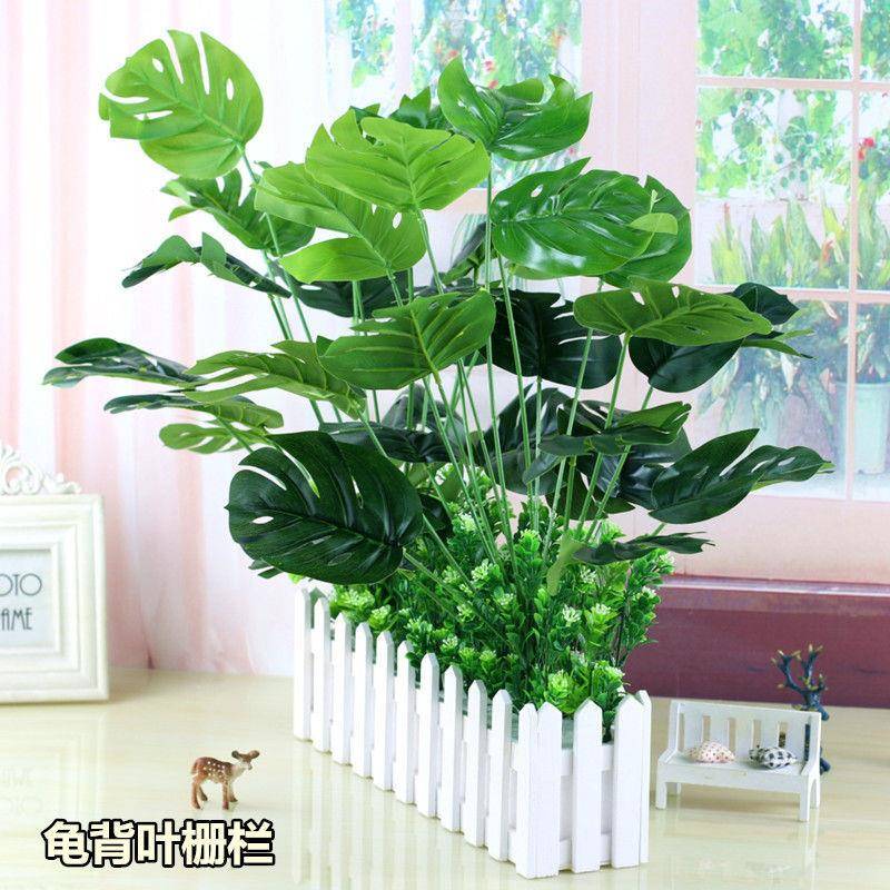 花摆假花塑料桌面墙角遮挡绿植花盆栽件龟背P6166908叶栅栏赵之钱