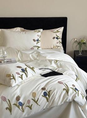 205秋冬100全棉贡缎长棉四件套00123纯2色绣花四绒季s款南通床上