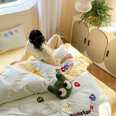 A婴幼级DMZ棉水洗棉全四件套床品儿可爱毛巾绣纯棉三件类套床单被