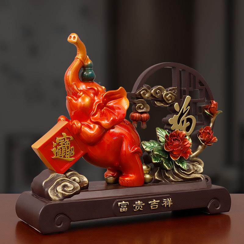 富大K77310贵吉祥象摆件创意招财中式客厅电视玄关办公柜桌摆装饰