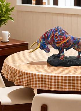 创水转印华炫彩尔街牛摆件工艺品树桌脂家居客厅D2444玄关面装意