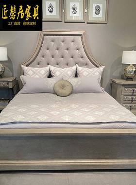 古典式.双人位床复古做旧灰色双人床法式乡村桦木美15QII米床新家