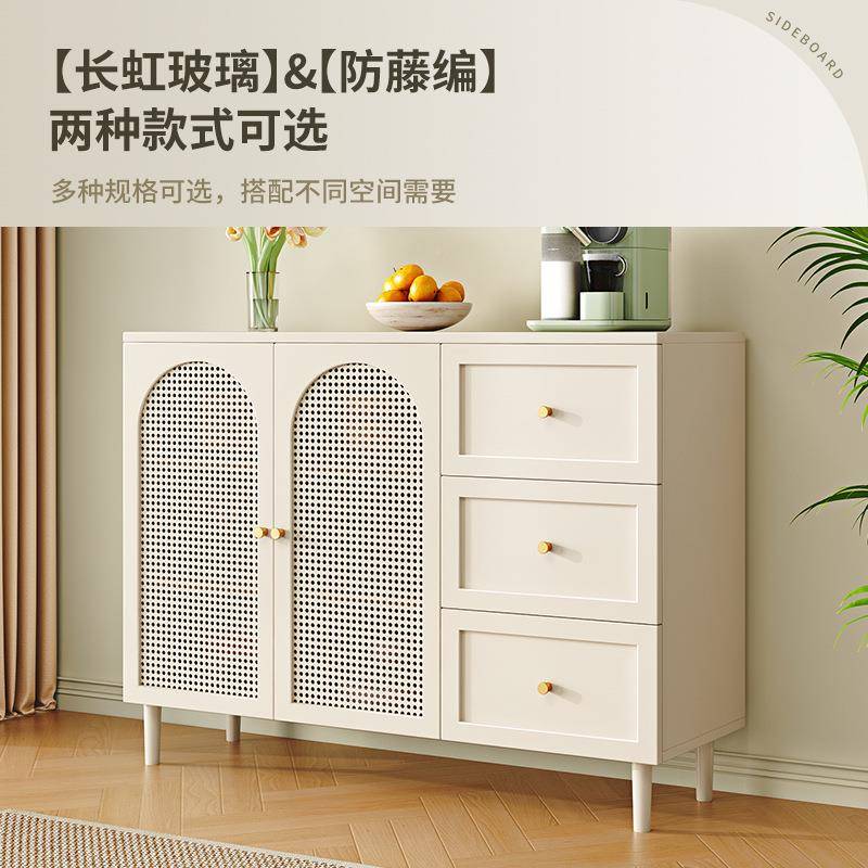 藤编餐代边柜家用客柜厅靠墙物柜现简约玻璃门酒厨房FOZ碗储柜收