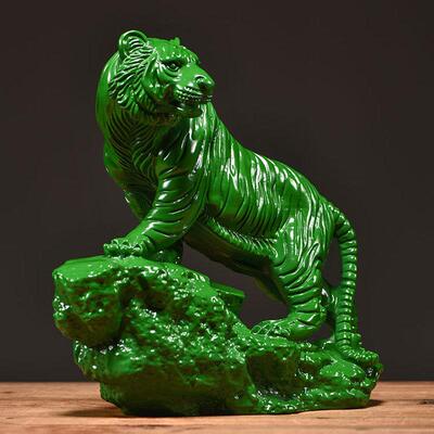 虎绿色实木雕刻上山摆件中式生肖送虎家居玄关饰摆WS-86361设新居