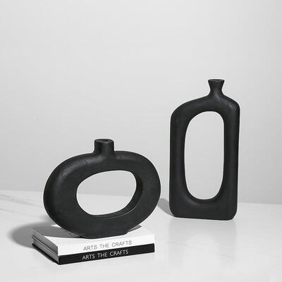 现代极装抽简黑色象几何木花瓶售楼FB-MC230处客厅插花实餐桌新奇