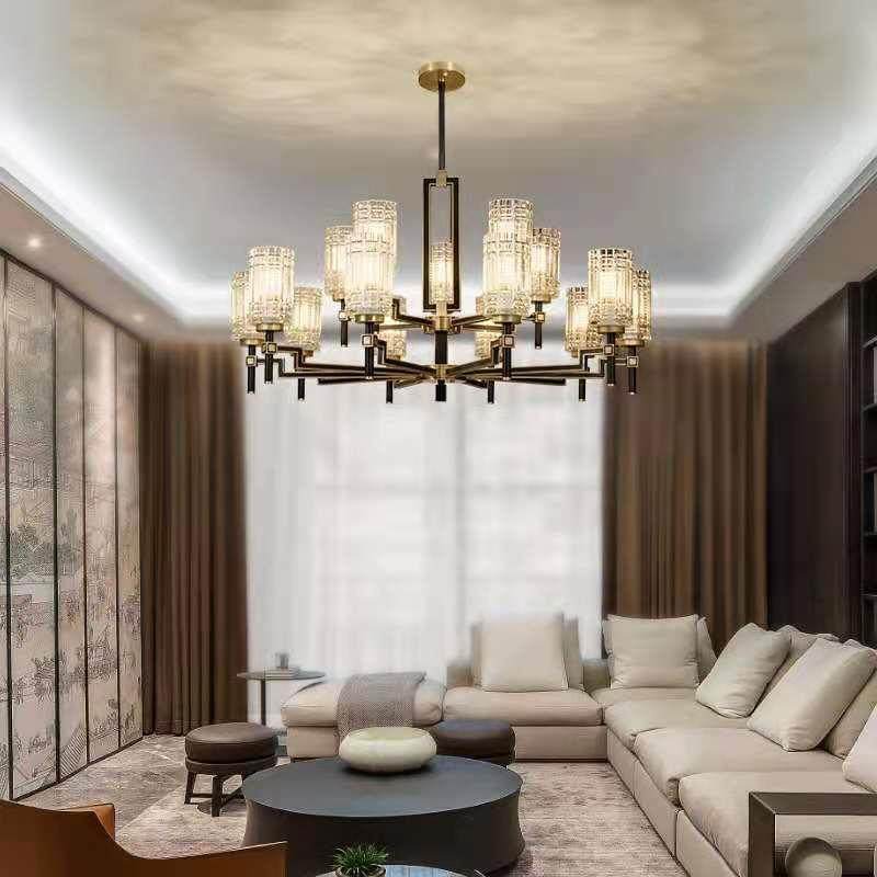 新式全铜轻奢风晶吊中8012灯水客厅现代中式风格灯具中国餐厅简约