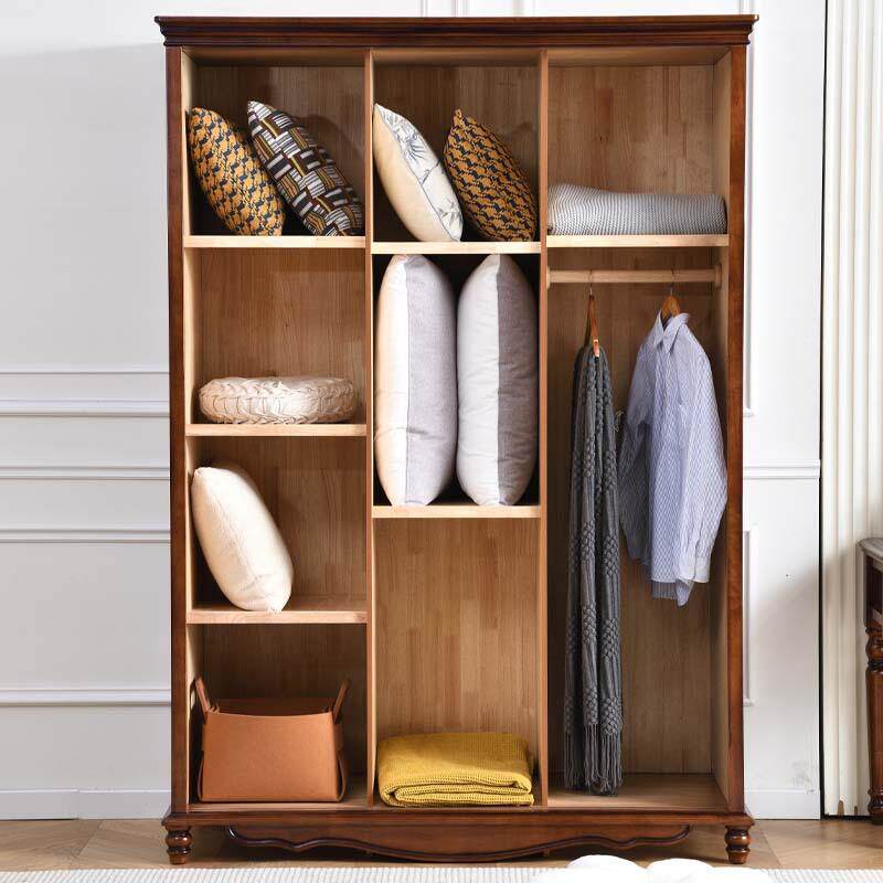 美式实木推拉门复门移门三衣柜卧室乡村古实木74769小型储物柜大