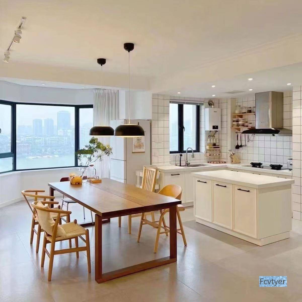 莫比恩蜡同款白木客桌厅实木餐桌工作台家用fa90978简约饭餐桌书