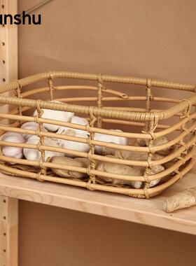 藤编收纳筐家用桌面杂编收纳篮级感客厅浴室物织储物框YIH长方形