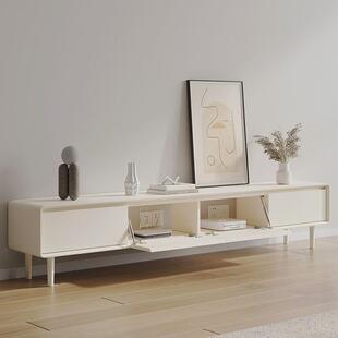 实木烤漆电视 985北欧现简代约视奶油风高脚电柜背部空镂背板窄款