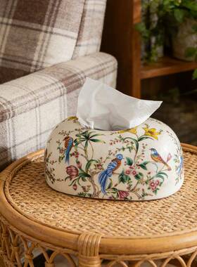 创美式陶小瓷巾盒高级感意装饰纸摆件众家用客厅餐厅抽纸盒纸M111