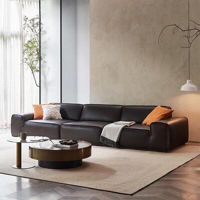 意式极简全真皮沙发夏图直排大黑牛客厅别墅简约MD豆腐块大小户型