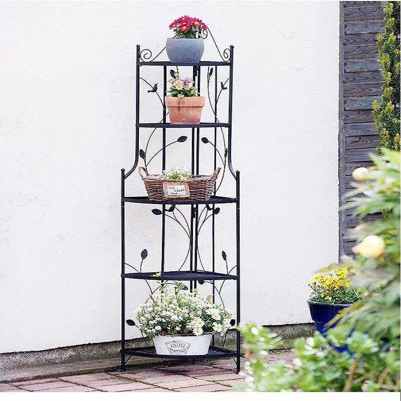 落地式五层铁艺置物架可折叠转角架户外花卉展示架客厅墙角收纳架