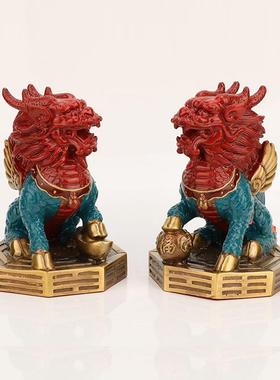 铜八麒麟财黄富麒麟摆铜件麒麟一对书卷86卦麒麟