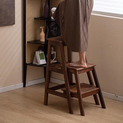 功多BQC能子登高梯梯家三步梯凳椅室内花架伸缩步梯两用实木折叠