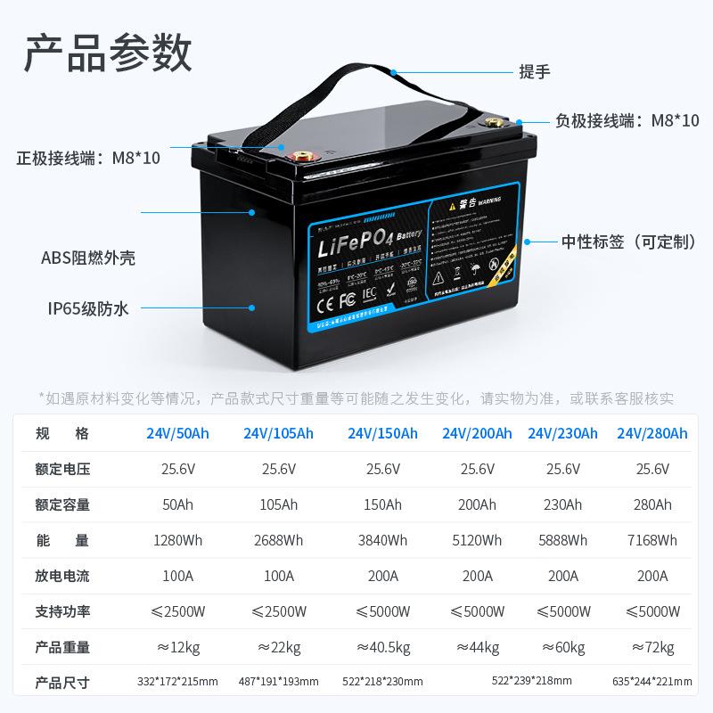 24V锂电电池24伏100Ah宁德P磷酸锂I61567防水启动汽车储能池铁可
