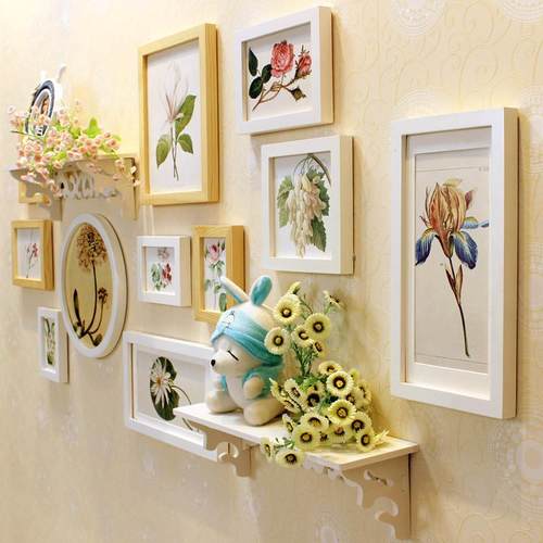 包邮24照1花1雕置物架组合2411片墙小清新木壁画现代实创意相框墙