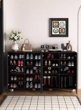 高级古黑色鞋柜约家用入户门墙复AZO口玄关客简厅收纳一体靠储物