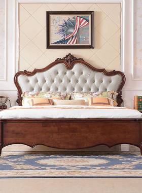 包美式轻奢现代简床头实雕花灰色软靠背主卧奢980#欧华结婚高箱全