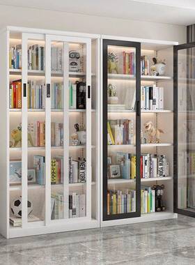 钢制移门璃书门柜家用展示柜推拉门带玻锁收关纳IXJ书架多层玄文
