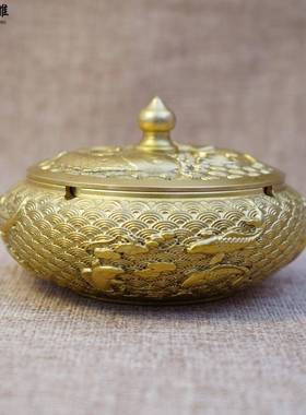 XCW余年店年有灰锦鲤黄铜烟灰缸创意个性潮流防飞带盖高端烟缸酒