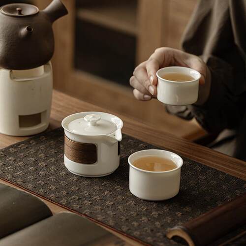 明泉斋羊脂玉白瓷便式旅携行茶茶具户外无品牌/露营随分身包茶水