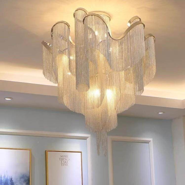 厅现轻奢流苏铝链条吊灯酒店大堂样板725间代后设计师客餐厅吸顶,家装灯饰光源,智能吊灯,淘宝优惠券,粉丝福利购,淘宝优惠卷