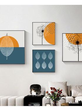 现代简约方厅形组合装饰画象抽何客挂画餐几厅橙色树叶AGB床头画