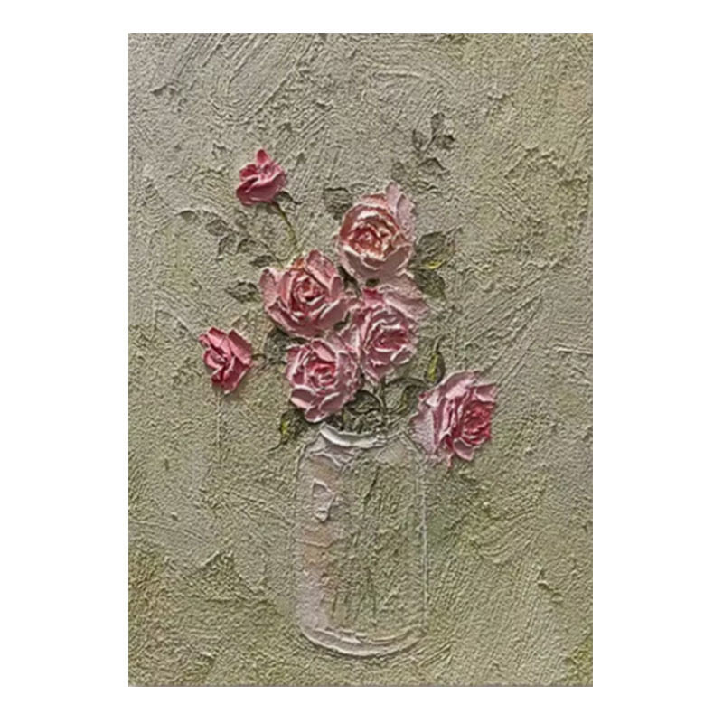 顺丰手绘油画粉色玫瑰花客厅玄关装饰画石英砂立体肌理儿童房卧室