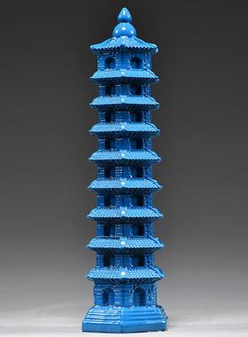 装蓝色SNJ木雕刻9层文昌塔摆件实木头层文家昌塔九居客厅办公室饰