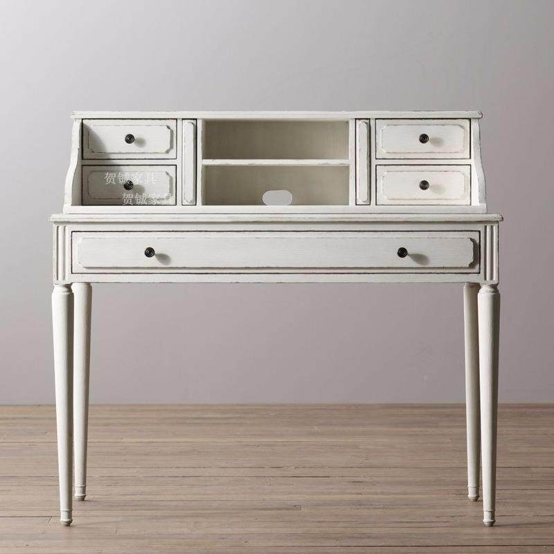 美式木ZOZ小书桌复白色办公桌法学生写实字台卧室梳妆台式古做旧
