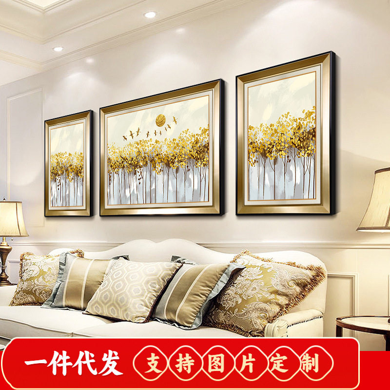 5d钻石画欧式十字绣满钻石绣2019新款三联画金色守望贴钻客厅餐厅